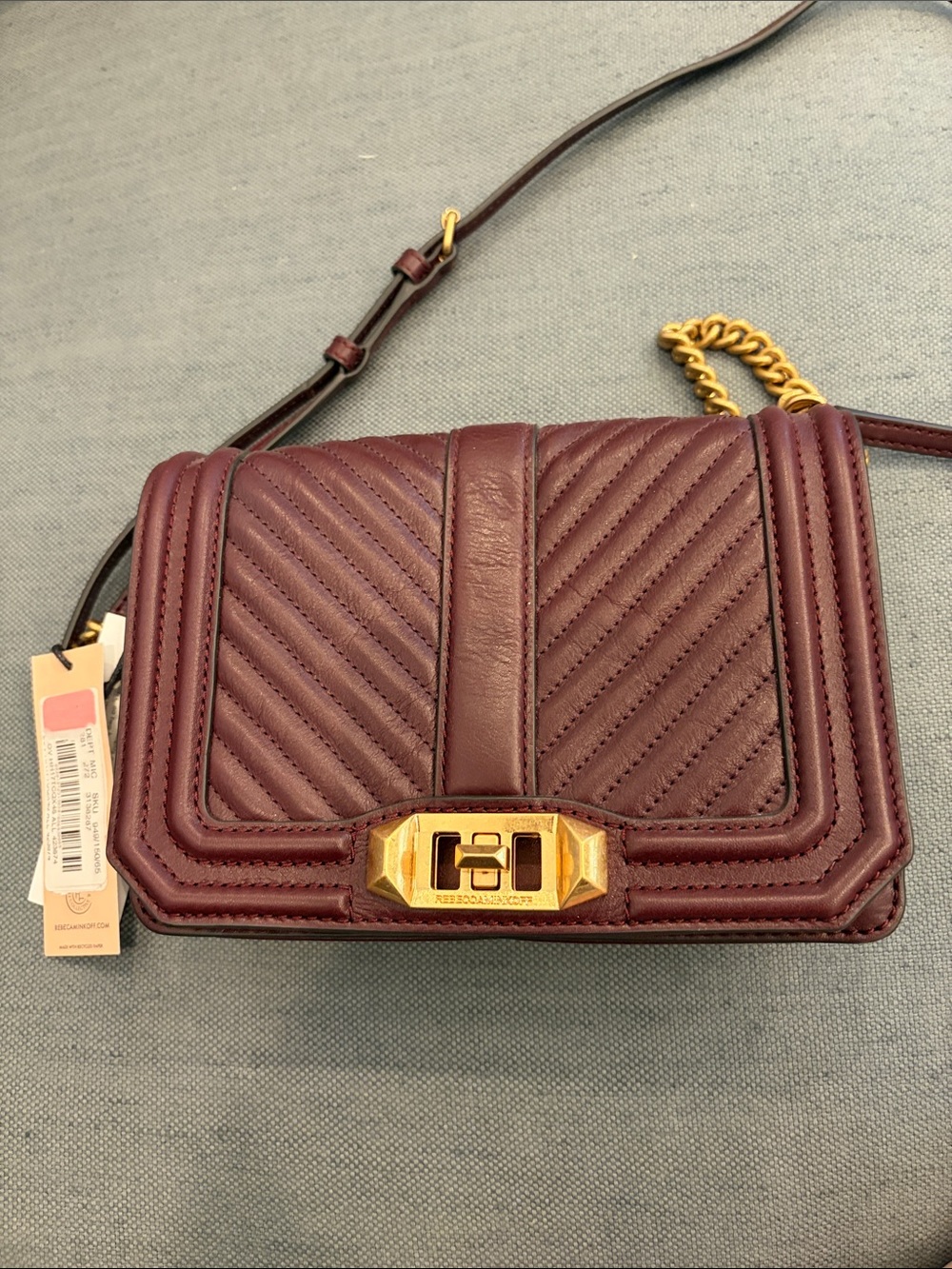 Rebecca Minkoff Quilted Burgundy Crossbody Bag with Gold Hardware